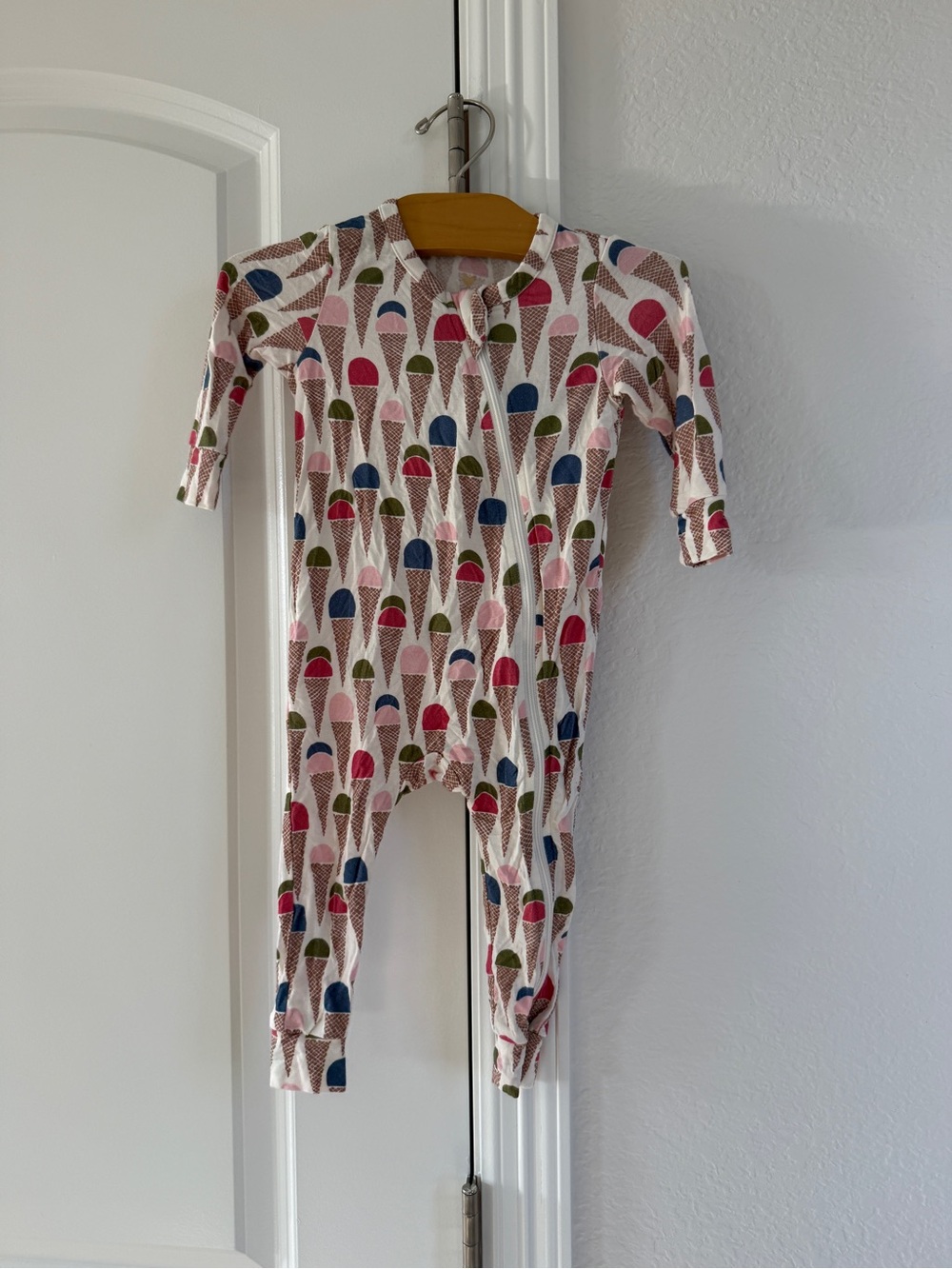 Pink Chicken ice cream cone 6-12 months bamboo romper sleeper